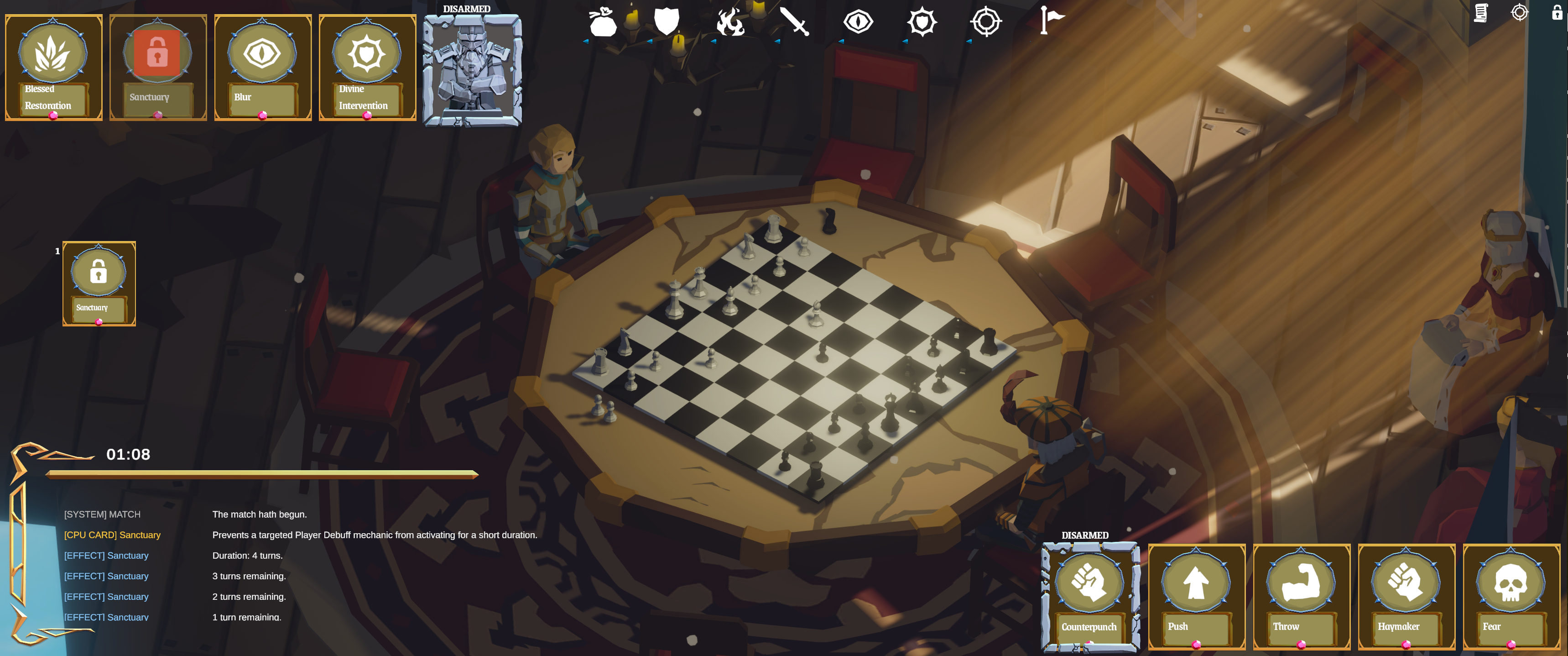 Kingfall™ match on a chessboard inside a fantasy tavern